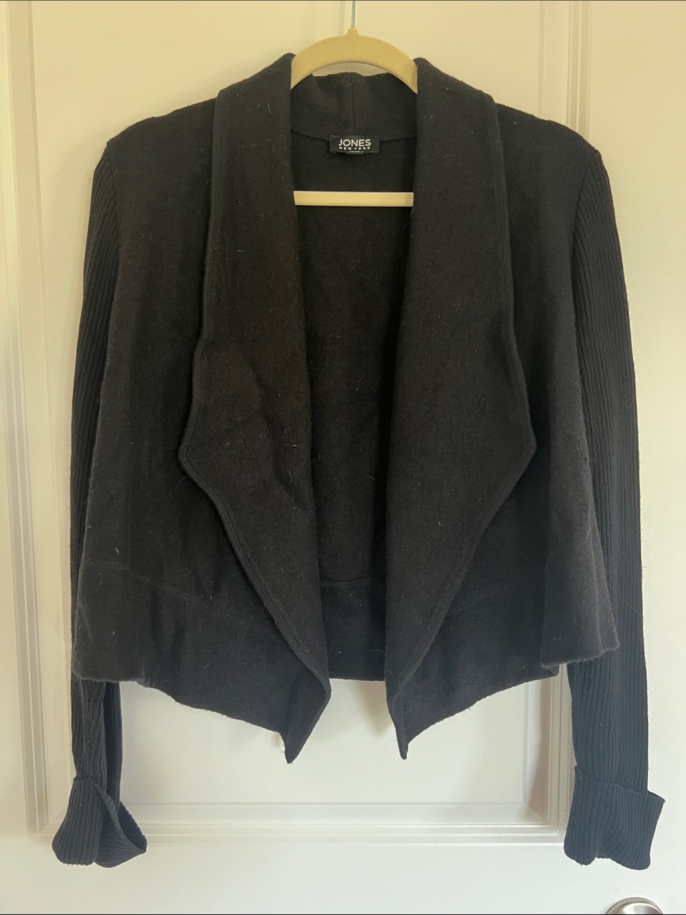 Jones New York Black Open Front Waterfall Cardigan